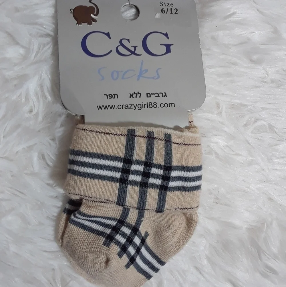 🛍C & G Plaid Print Baby Socks- Size 6-12 Months